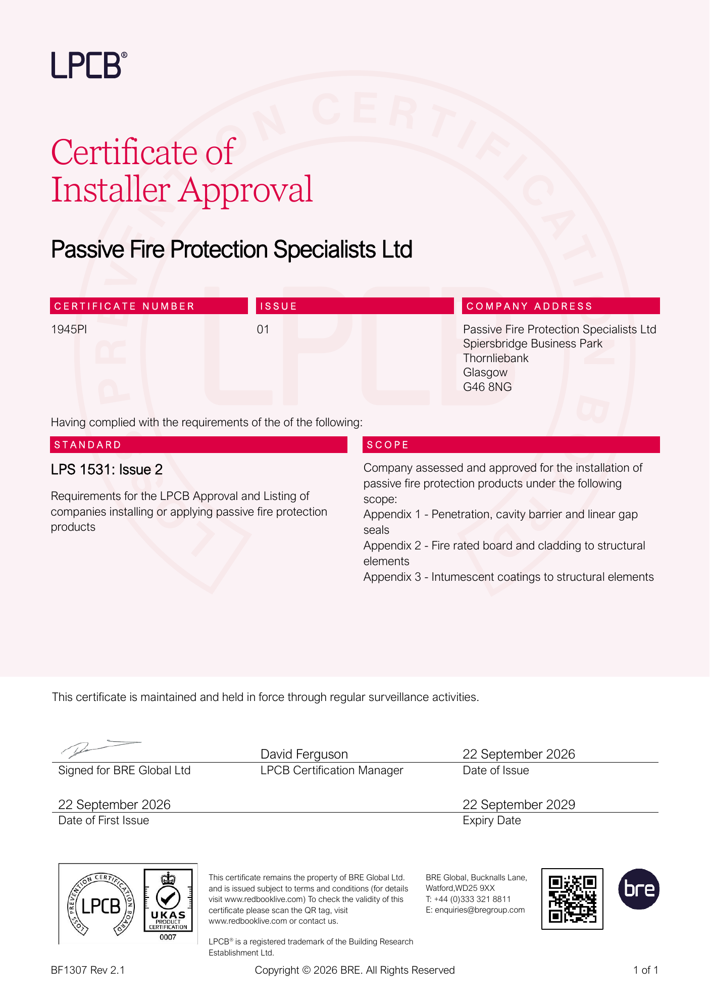 LPCB Installer Approval certificate